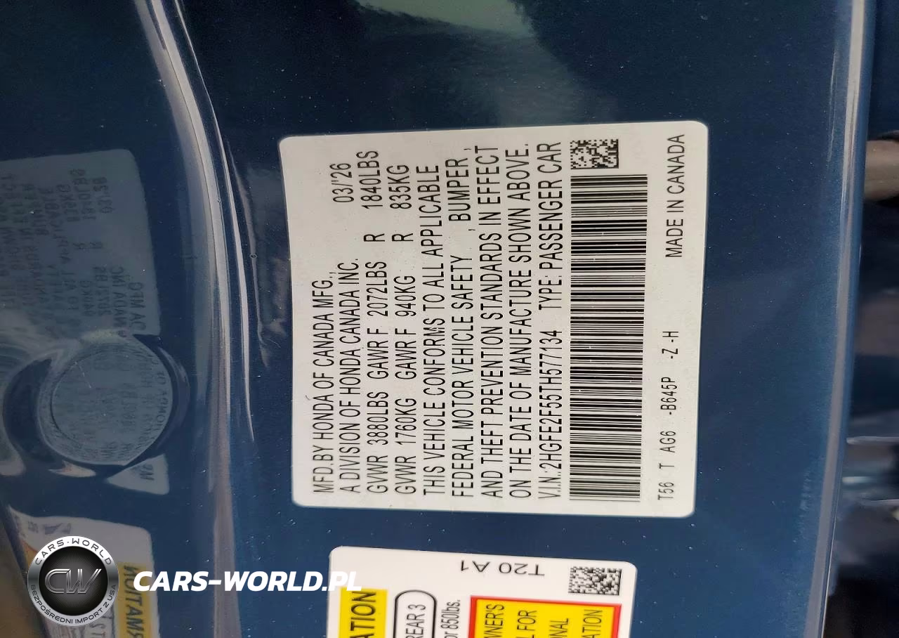 2026 Honda Civic Sport VIN:2HGFE2F55TH577134 - 12