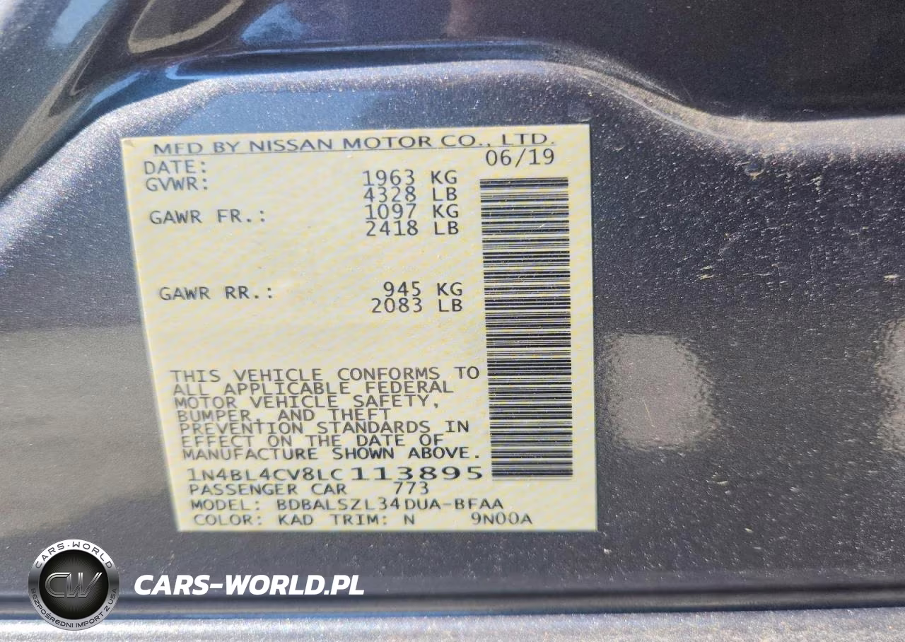 2020 Nissan Altima Sr VIN:1N4BL4CV8LC113895 - 13