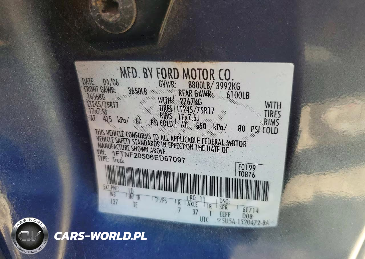 2006 Ford F250 Super Duty VIN:1FTNF20506ED67097 - 12