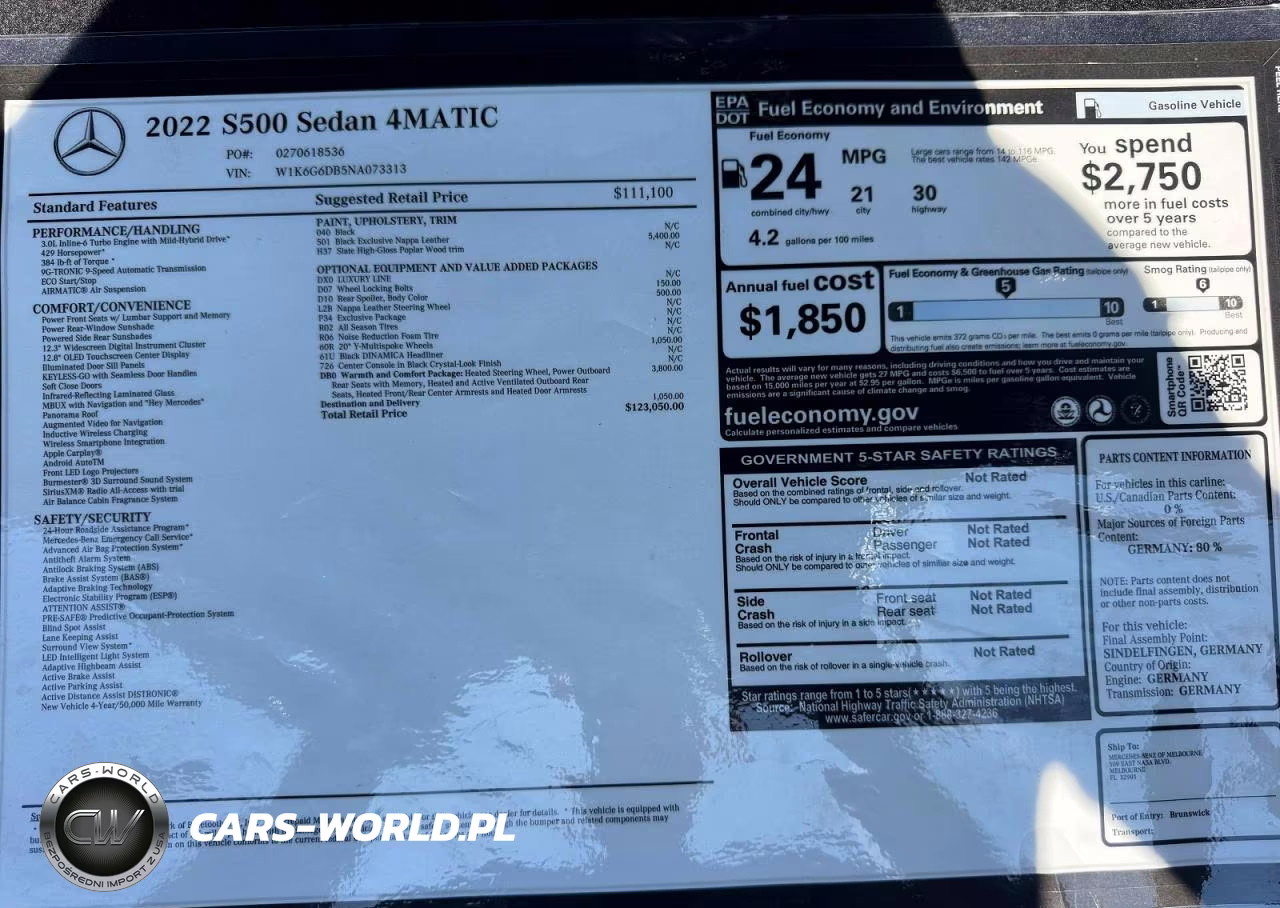 2022 Mercedes-Benz S 500 4Matic VIN:W1K6G6DB5NA073313 - 9