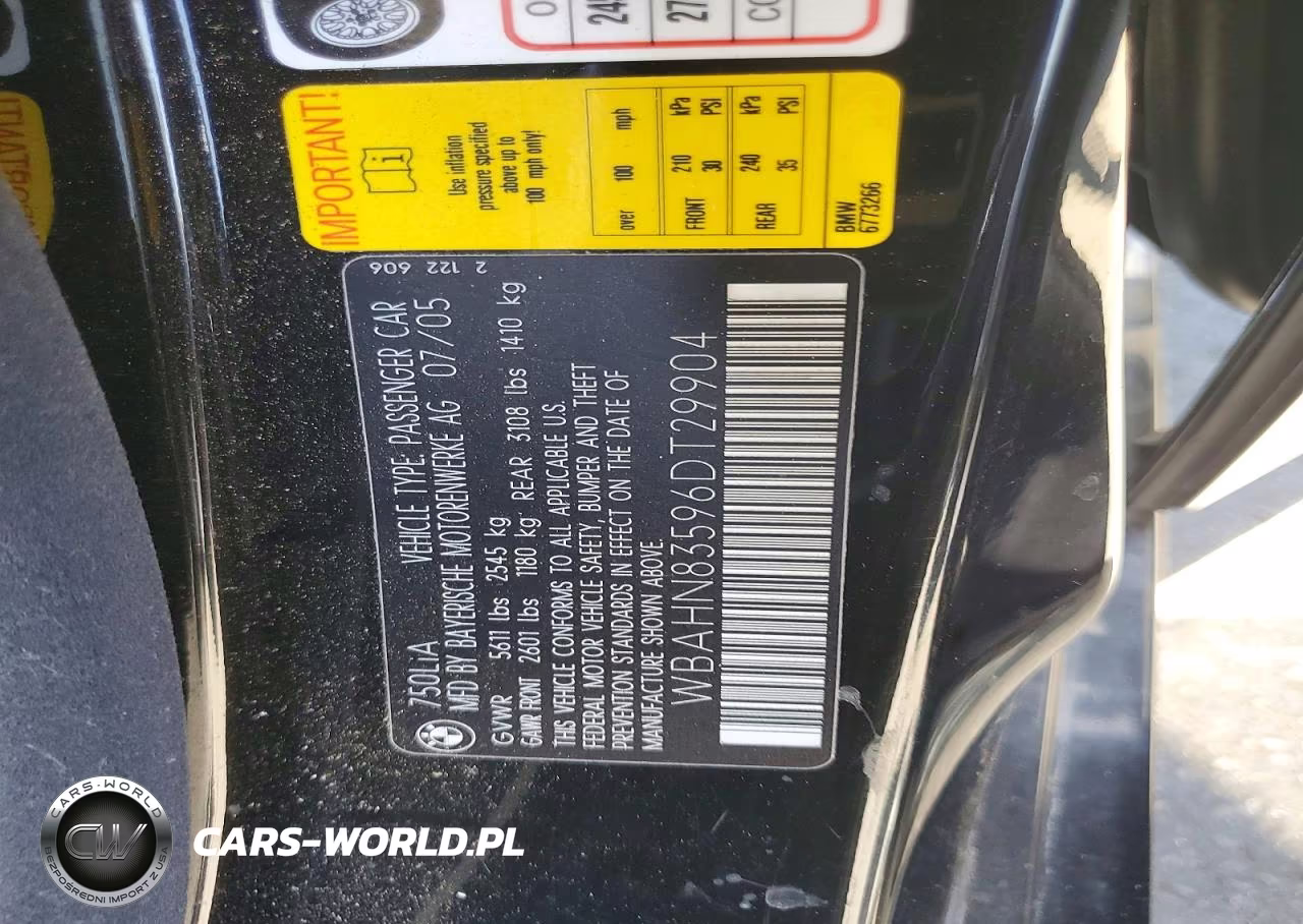 2006 BMW 750 Li VIN:WBAHN83596DT29904 - 12