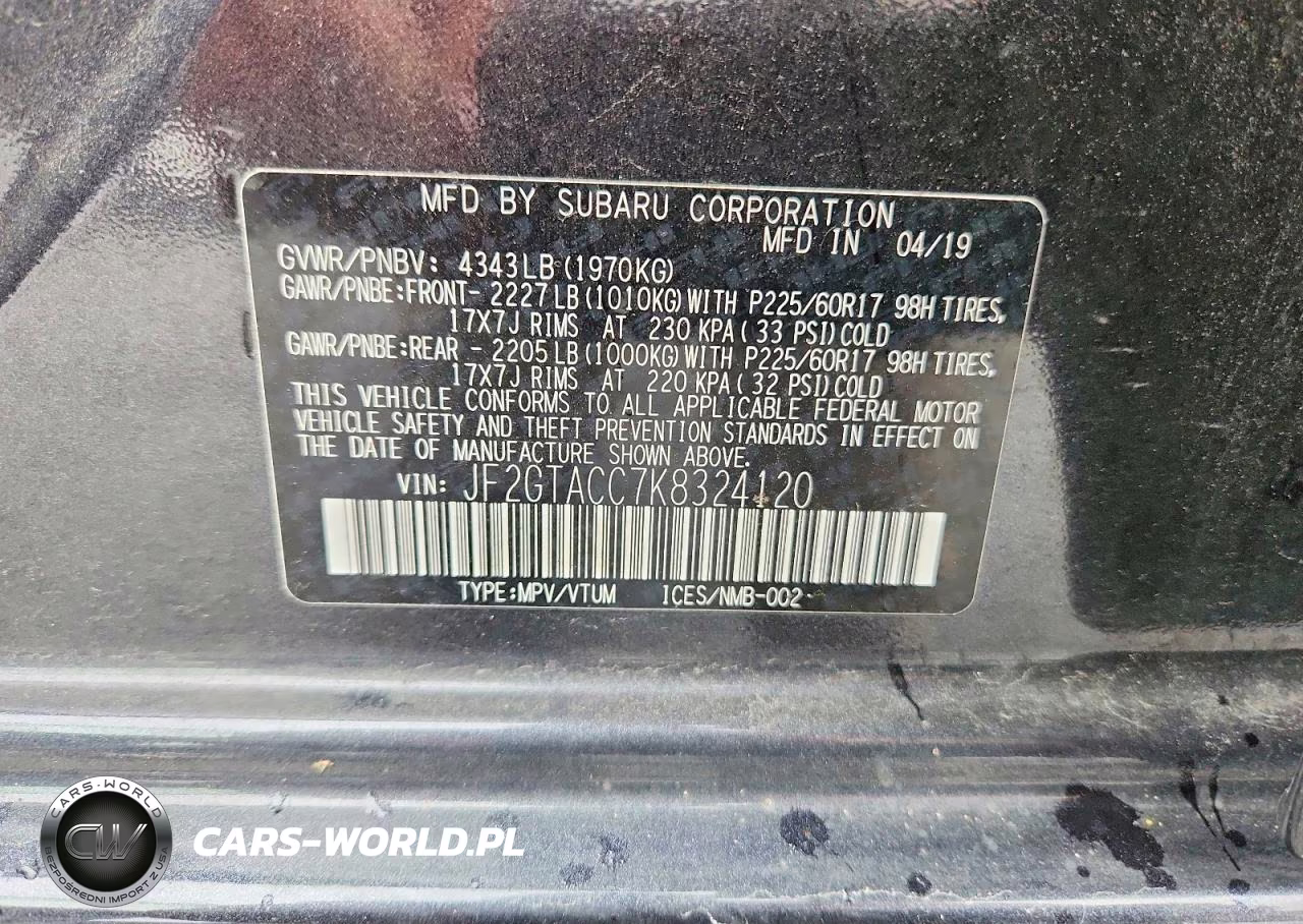 2019 Subaru Xtrek Hyb Sw 4X4 VIN:JF2GTACC7K8324120 - 12