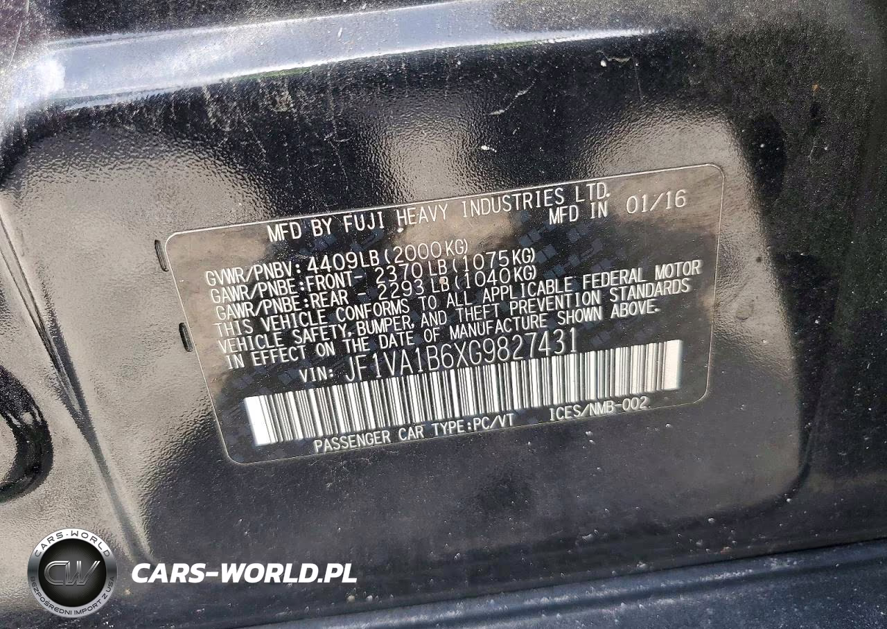 2016 Subaru Wrx VIN:JF1VA1B6XG9827431 - 13