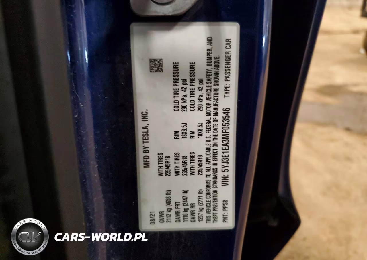2021 Tesla Model 3 VIN:5YJ3E1EA3MF053546 - 12