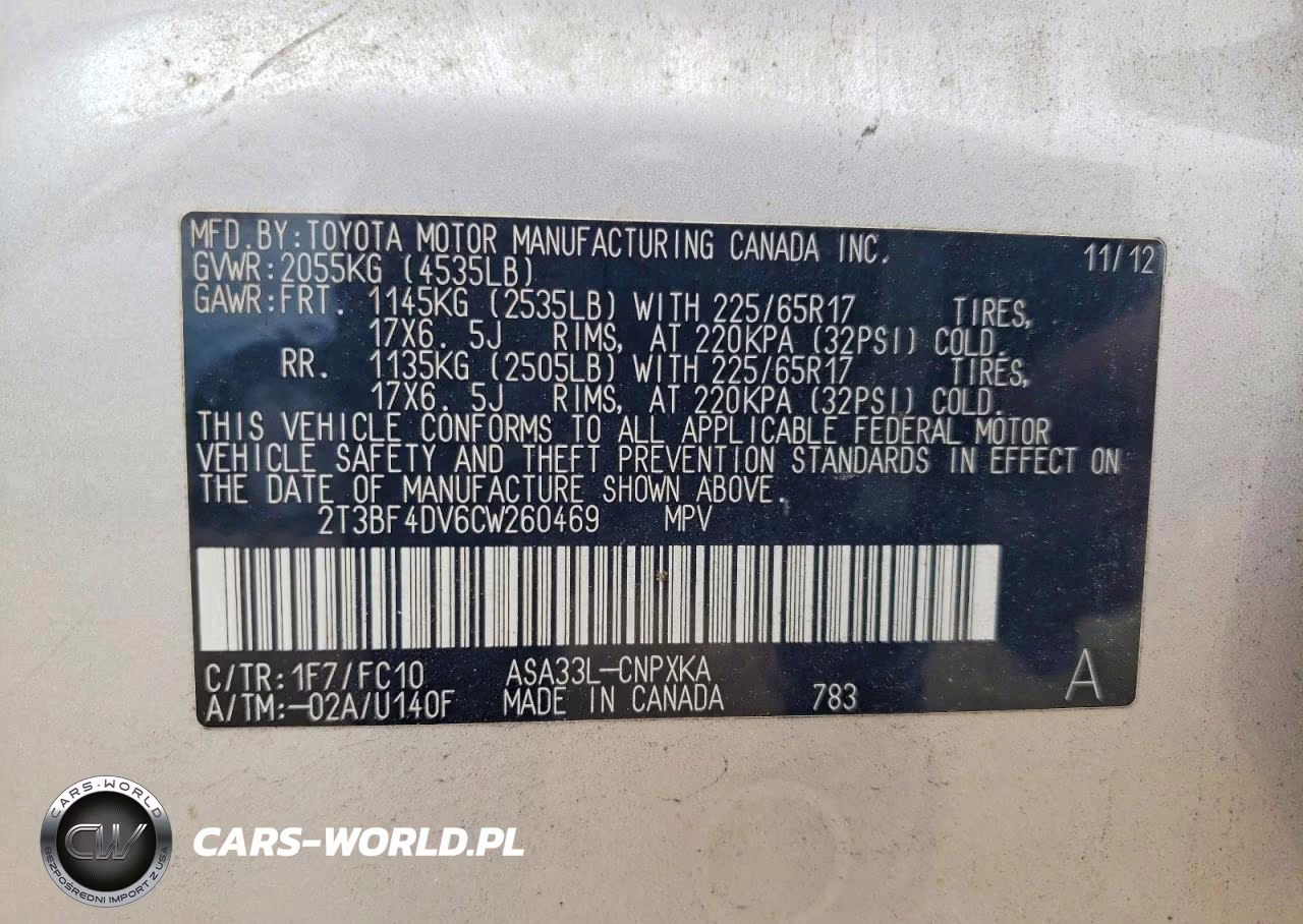 2012 Toyota Rav4 Base VIN:2T3BF4DV6CW260469 - 14