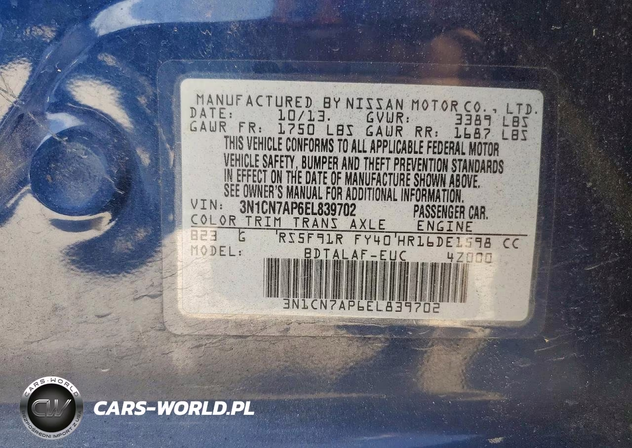 2014 Nissan Versa 1.6 S VIN:3N1CN7AP6EL839702 - 12