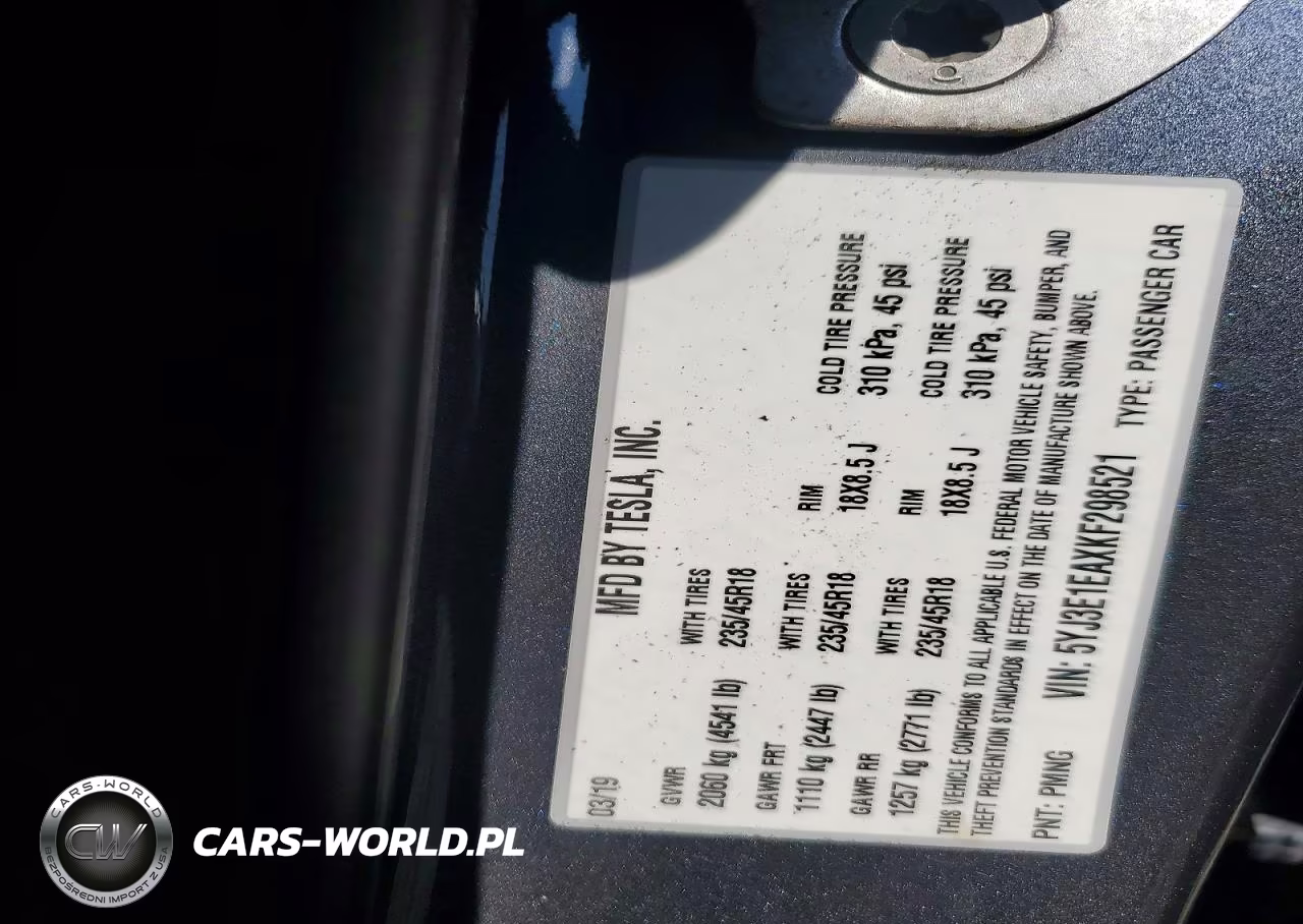2019 Tesla Mdl 3 VIN:5YJ3E1EAXKF298521 - 13