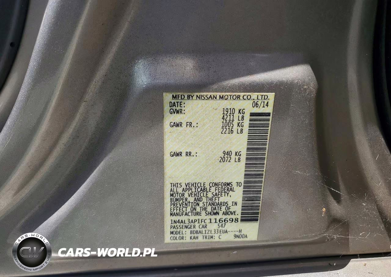 2015 Nissan Altima 2.5 Sv VIN:1N4AL3AP1FC116698 - 12