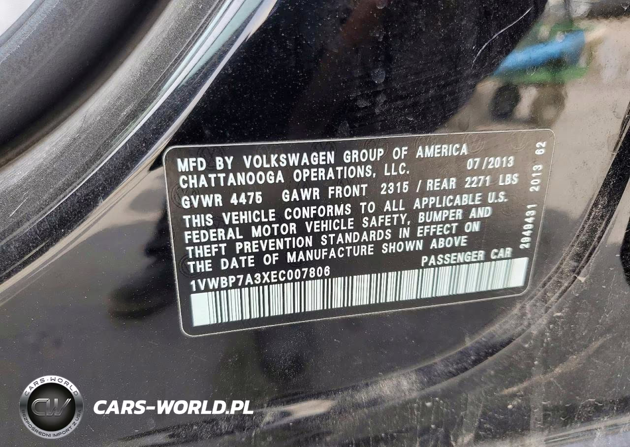 2014 Volkswagen Passat Se VIN:1VWBP7A3XEC007806 - 12