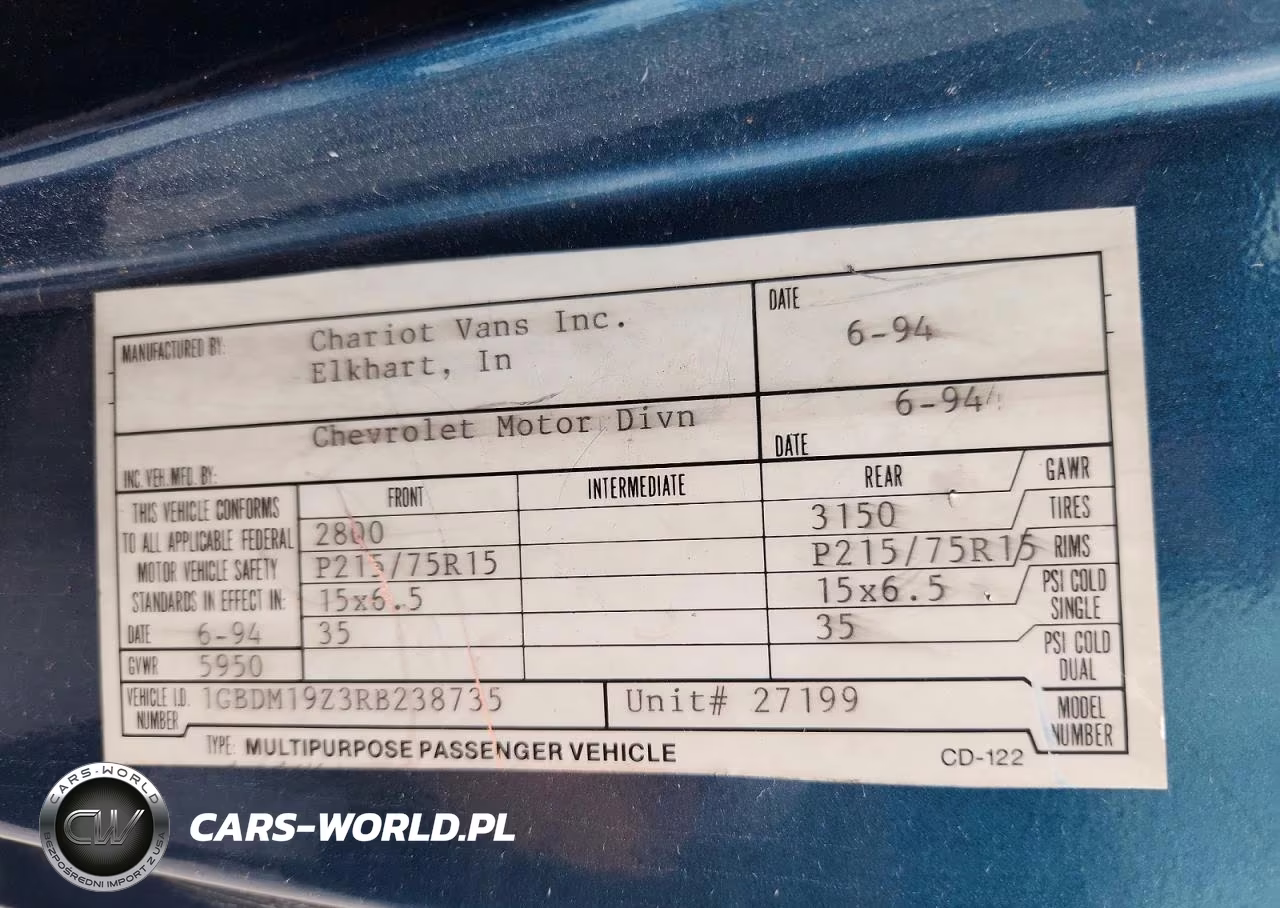 1994 Chevrolet Astro VIN:1GBDM19Z3RB238735 - 13