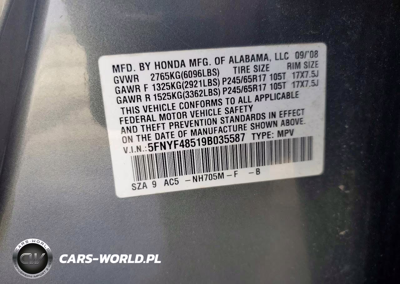 2009 Honda Pilot Exl VIN:5FNYF48519B035587 - 13