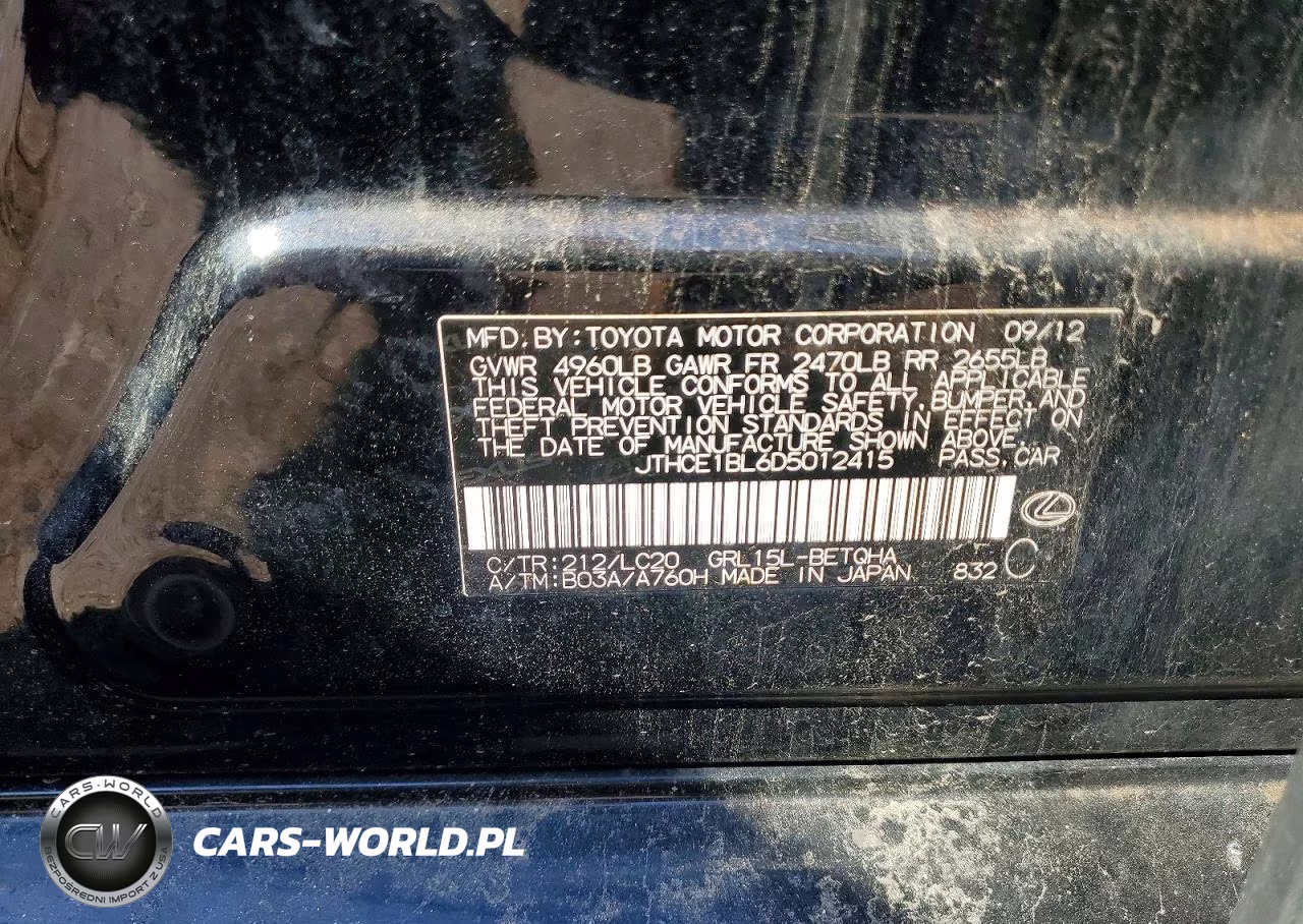 2013 Lexus Gs 350 VIN:JTHCE1BL6D5012415 - 12