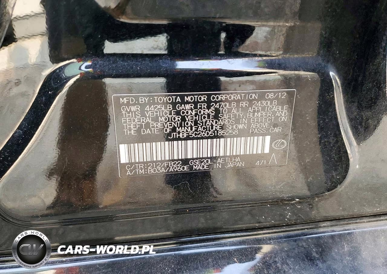 2013 Lexus Is 250 VIN:JTHBF5C26D5185258 - 12