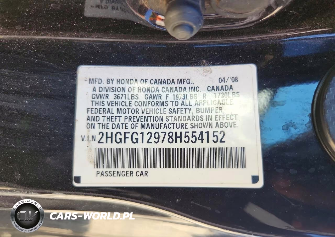 2008 Honda Civic Exl VIN:2HGFG12978H554152 - 12
