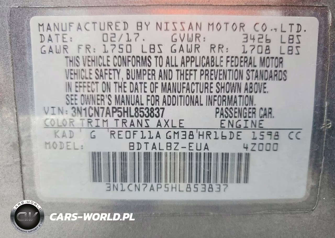 2017 Nissan Versa 1.6 Sv VIN:3N1CN7AP5HL853837 - 12