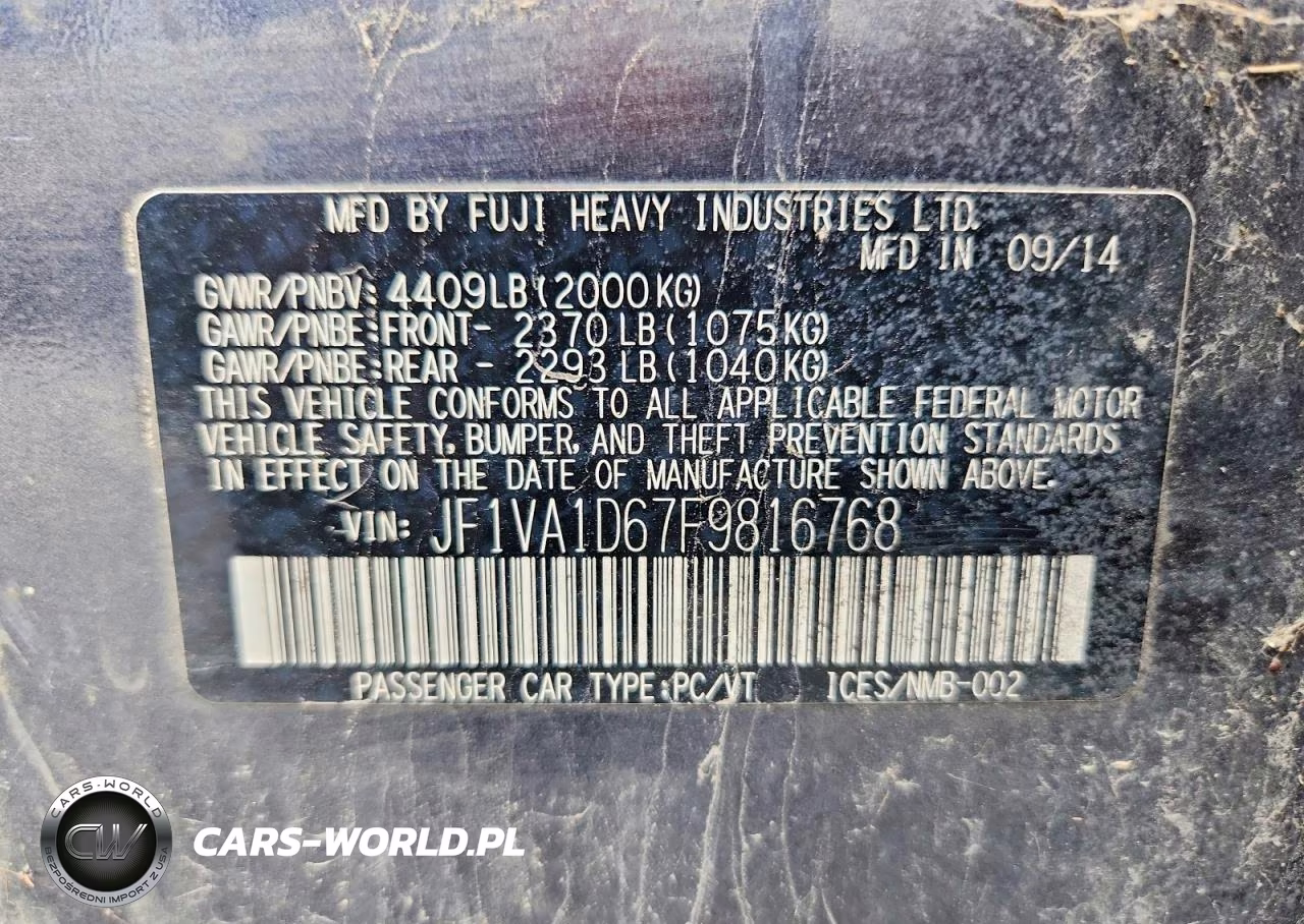 2015 Subaru Wrx Premium VIN:JF1VA1D67F9816768 - 12