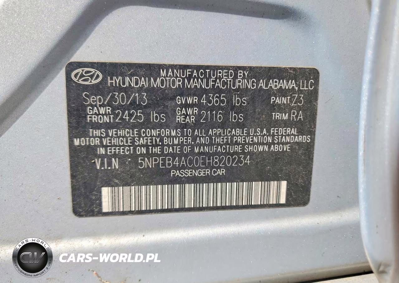 2014 Hyundai Sonata Gls VIN:5NPEB4AC0EH820234 - 12