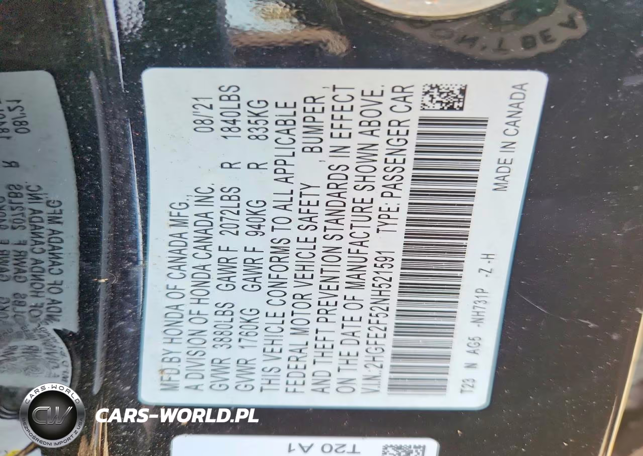 2022 Honda Civic Sport VIN:2HGFE2F52NH521591 - 12