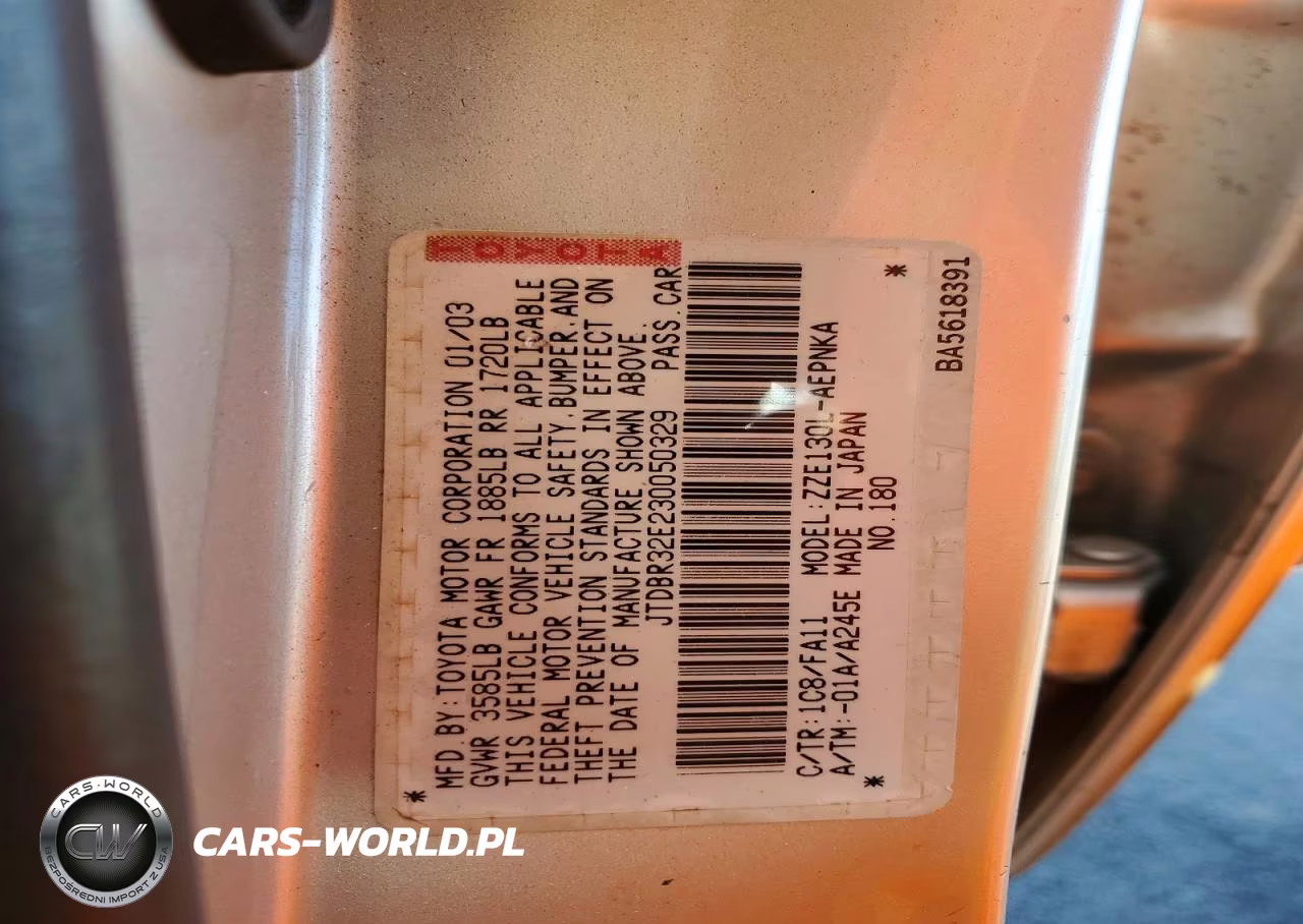 2003 Toyota Corolla Le VIN:JTDBR32E230050329 - 12
