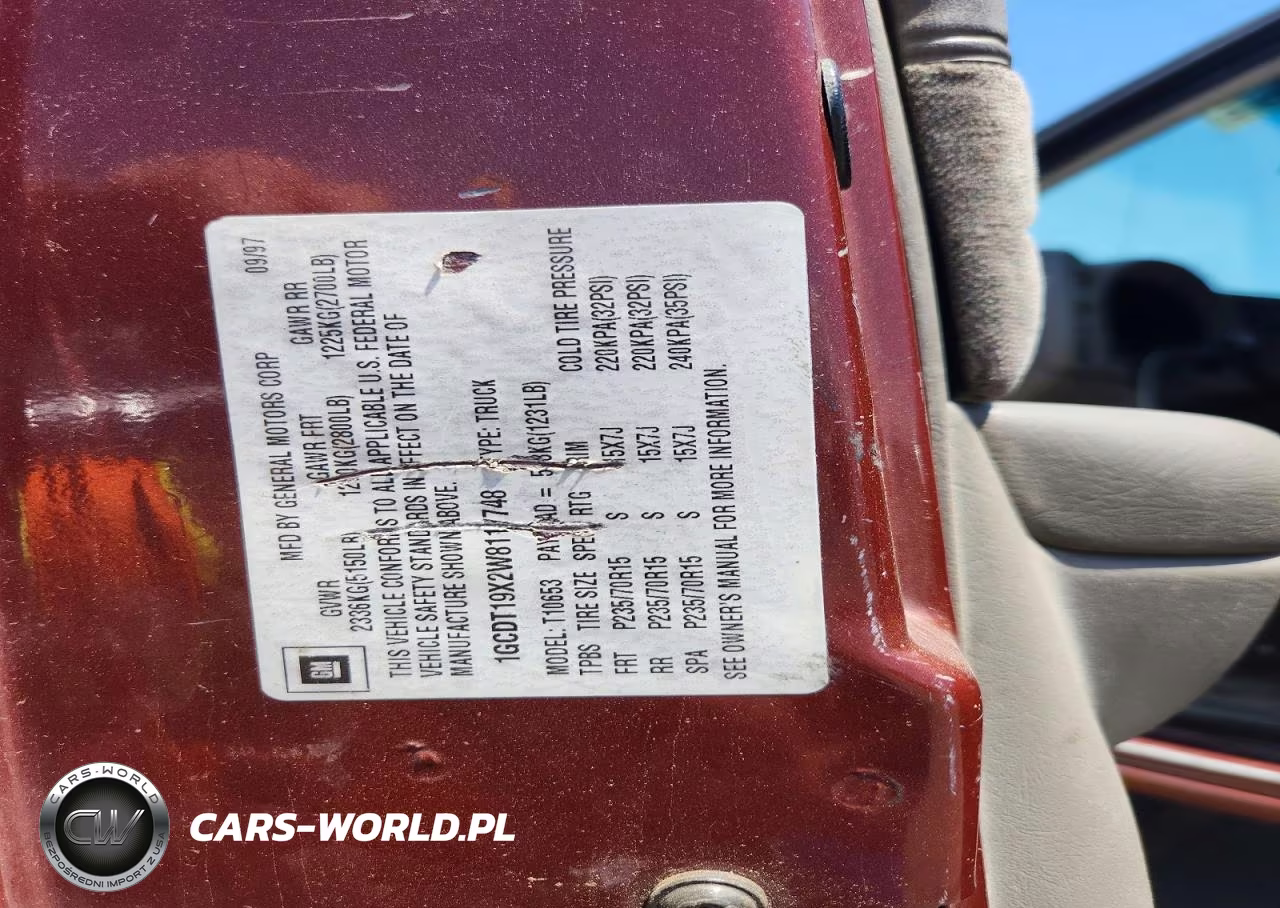 1998 Chevrolet S Truck S10 VIN:1GCDT19X2W8117748 - 12