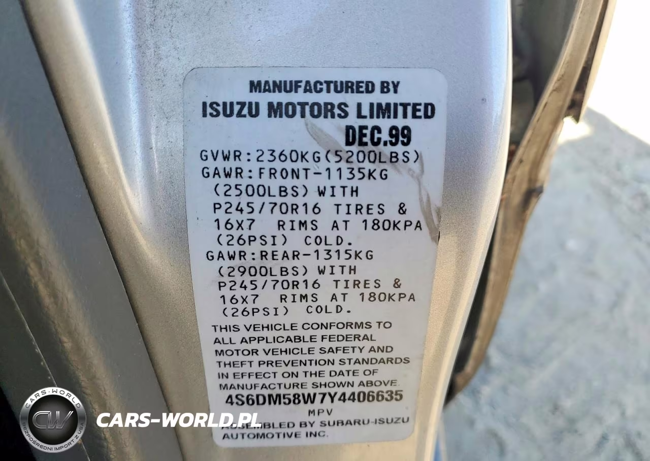2000 Honda Passport Ex VIN:4S6DM58W7Y4406635 - 12