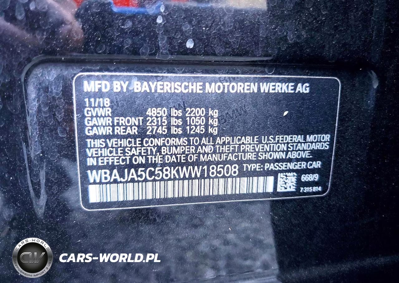 2019 BMW 530 I VIN:WBAJA5C58KWW18508 - 12