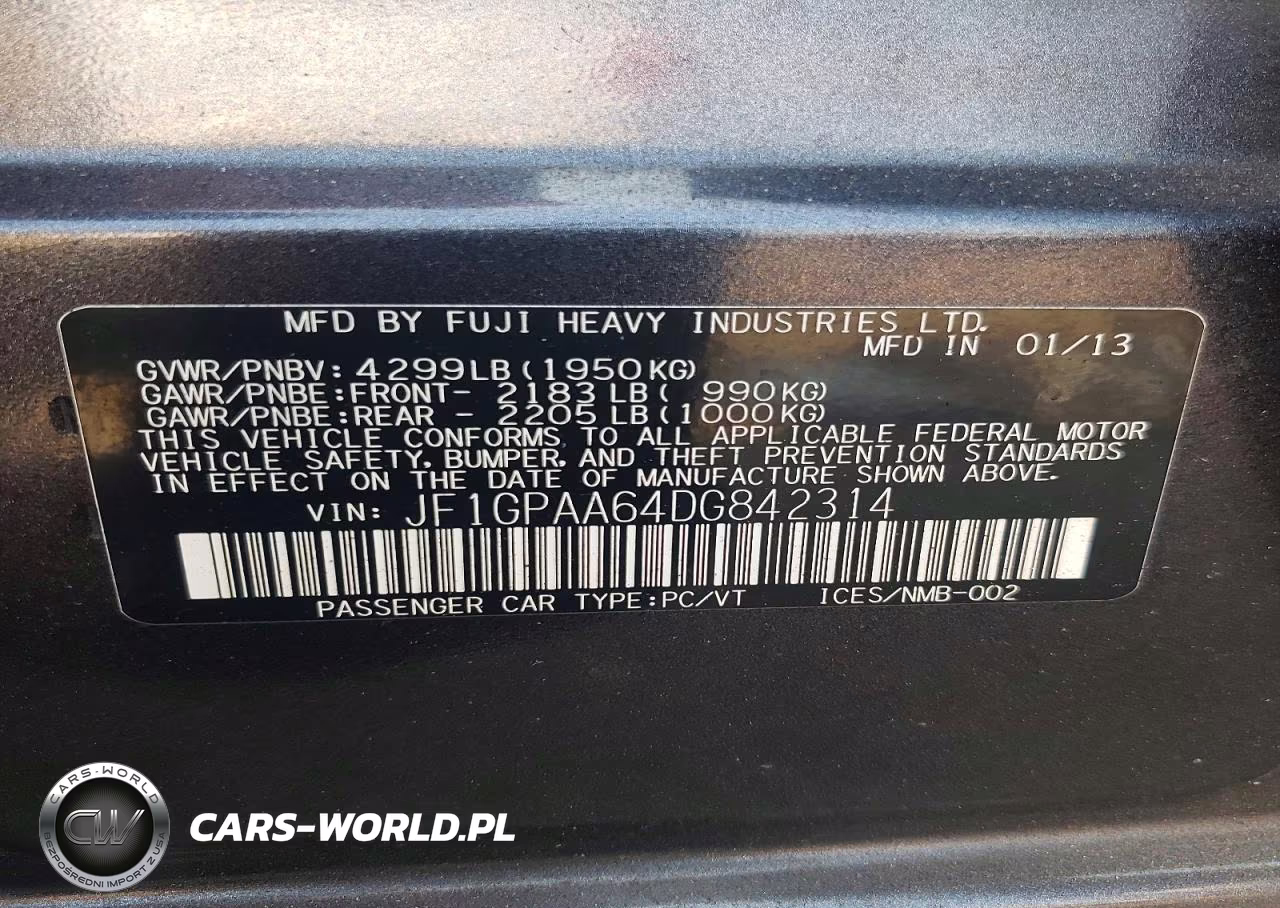 2013 Subaru Impreza VIN:JF1GPAA64DG842314 - 13