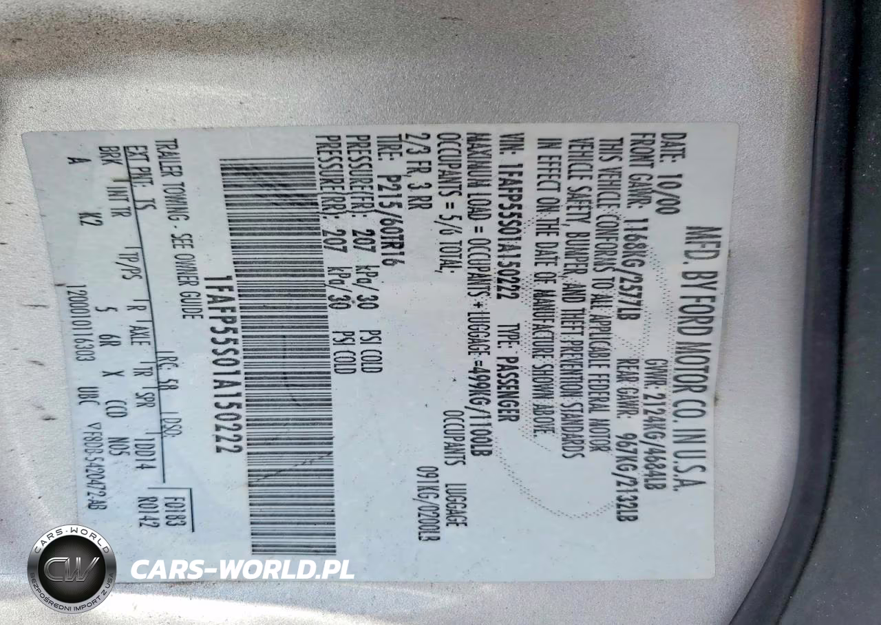 2001 Ford Taurus Ses VIN:1FAFP55S01A150222 - 12