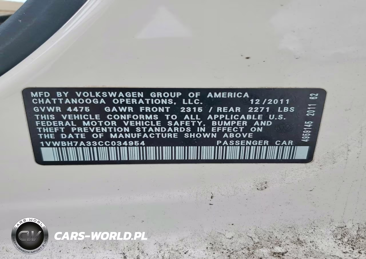 2012 Volkswagen Passat Se VIN:1VWBH7A33CC034954 - 12