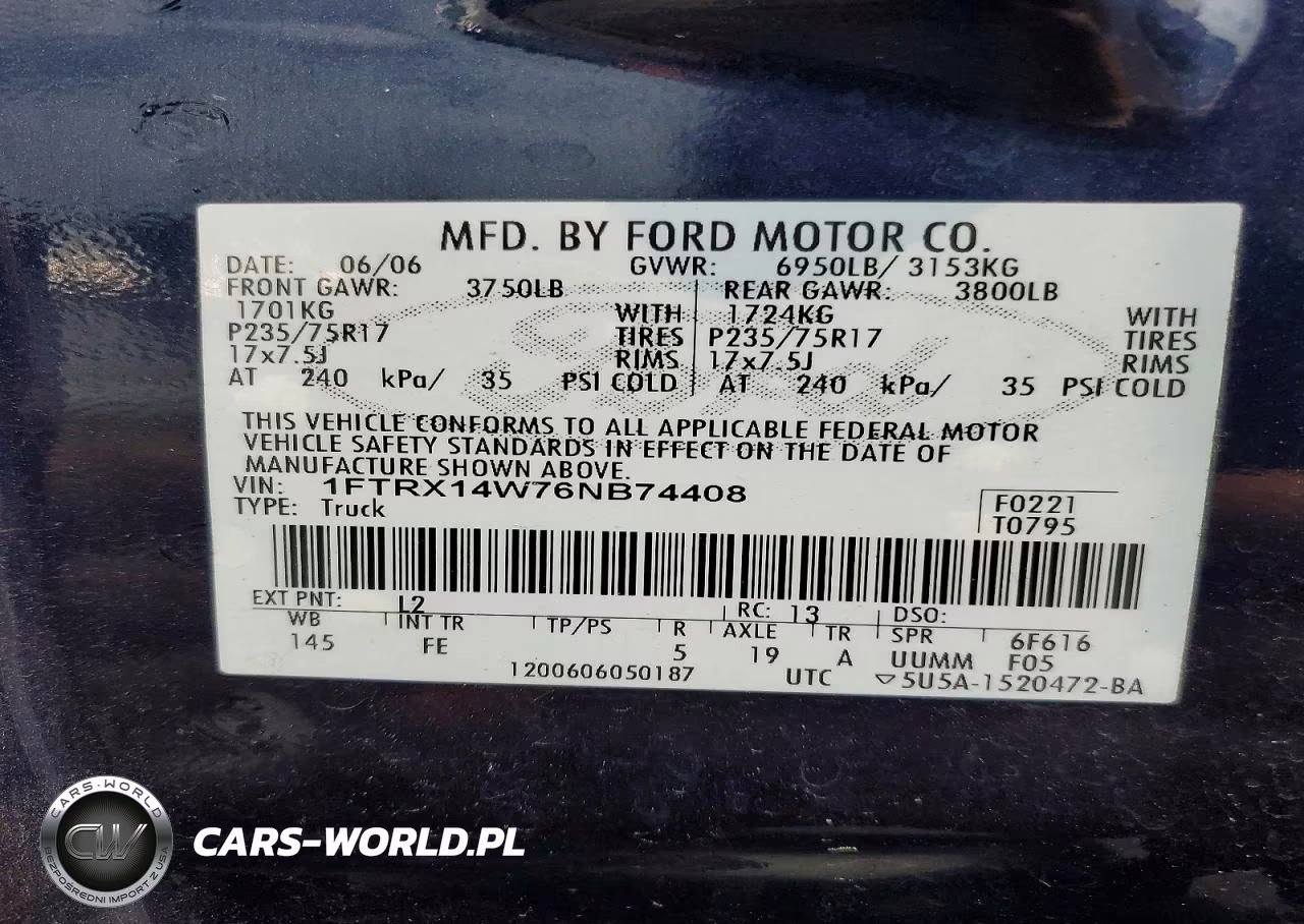2006 Ford F150 VIN:1FTRX14W76NB74408 - 12