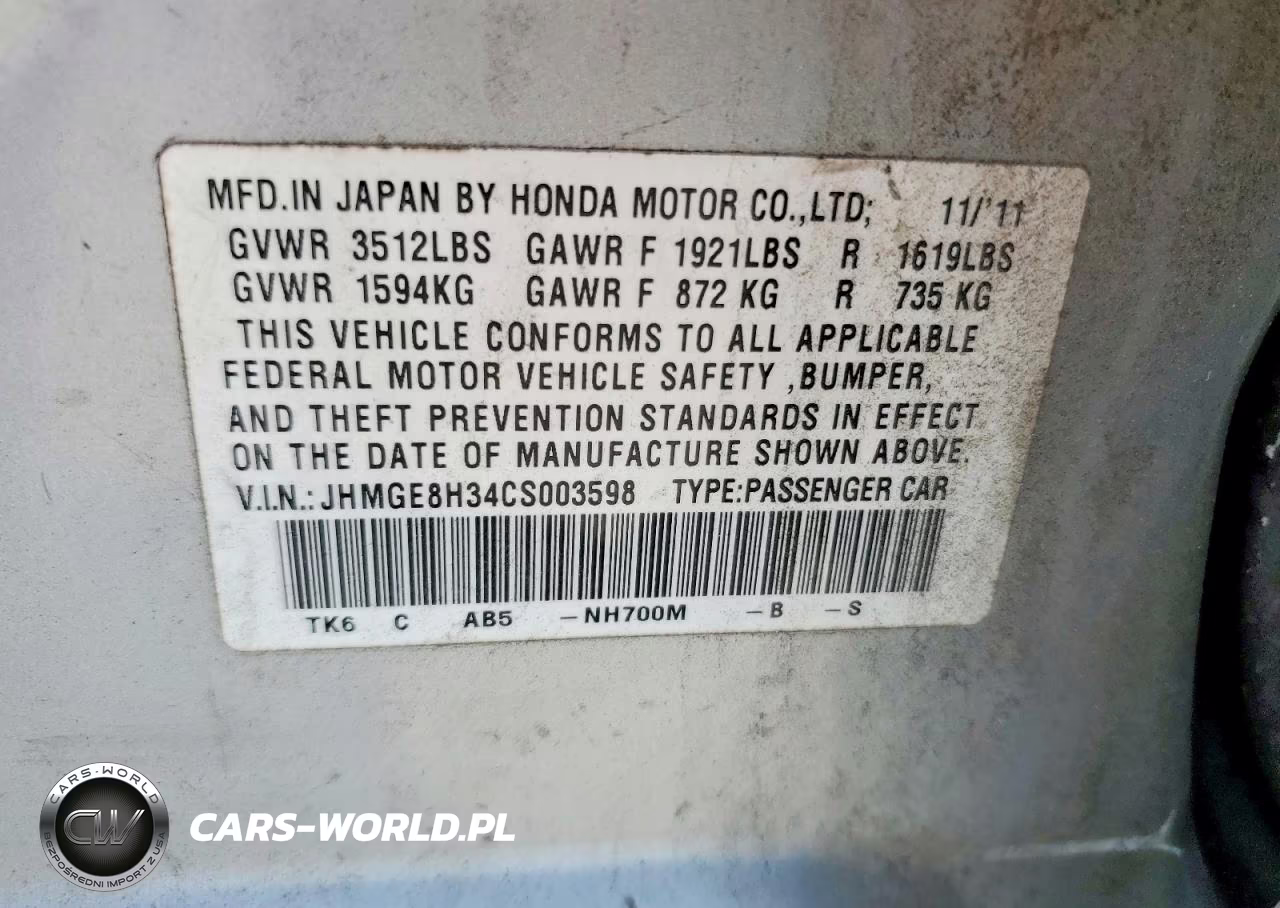 2012 Honda Fit VIN:JHMGE8H34CS003598 - 12