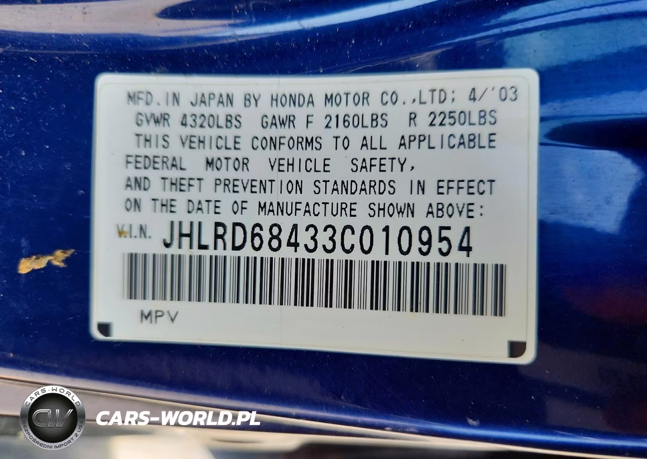 2003 Honda Cr-V Lx VIN:JHLRD68433C010954 - 13