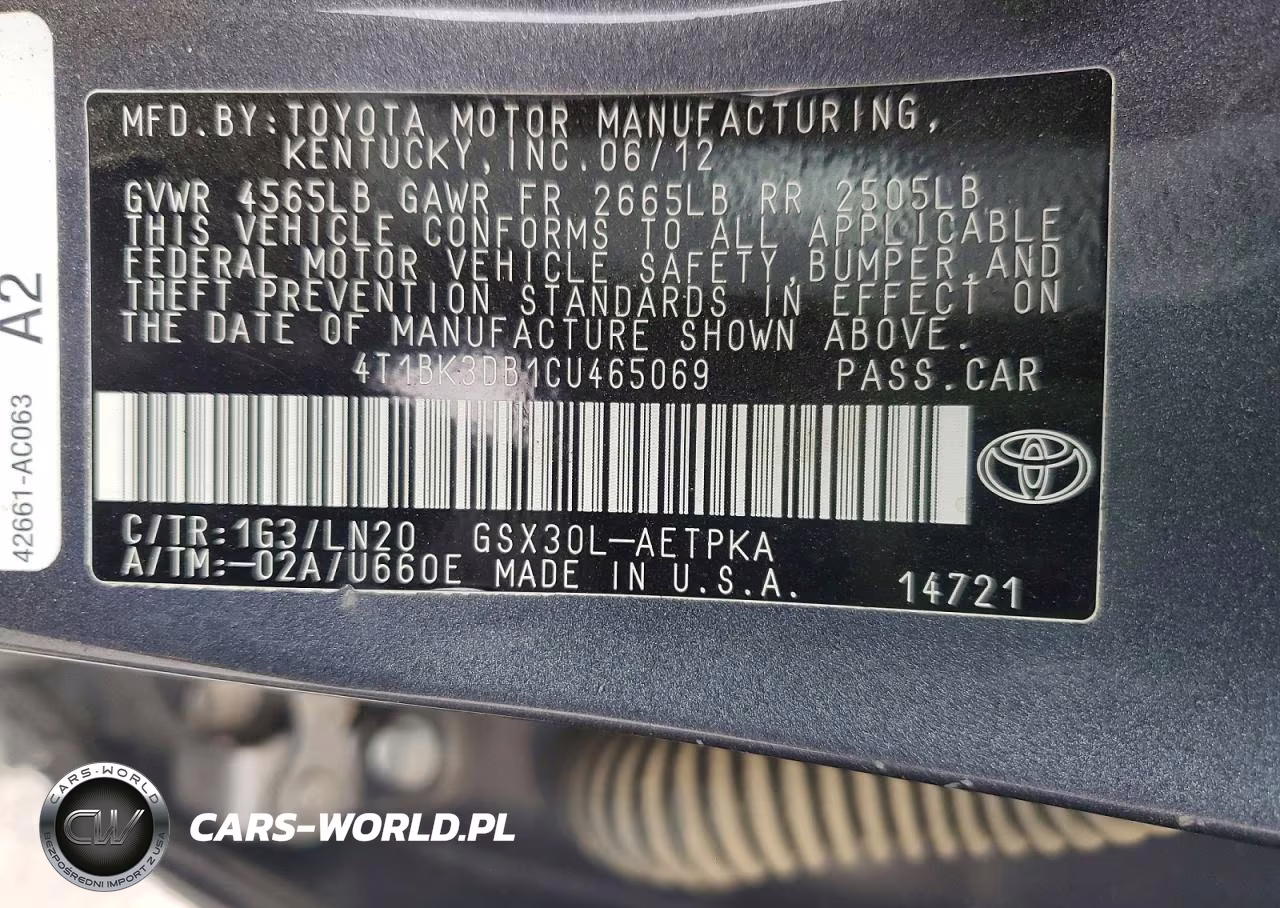 2012 Toyota Avalon Limited VIN:4T1BK3DB1CU465069 - 12