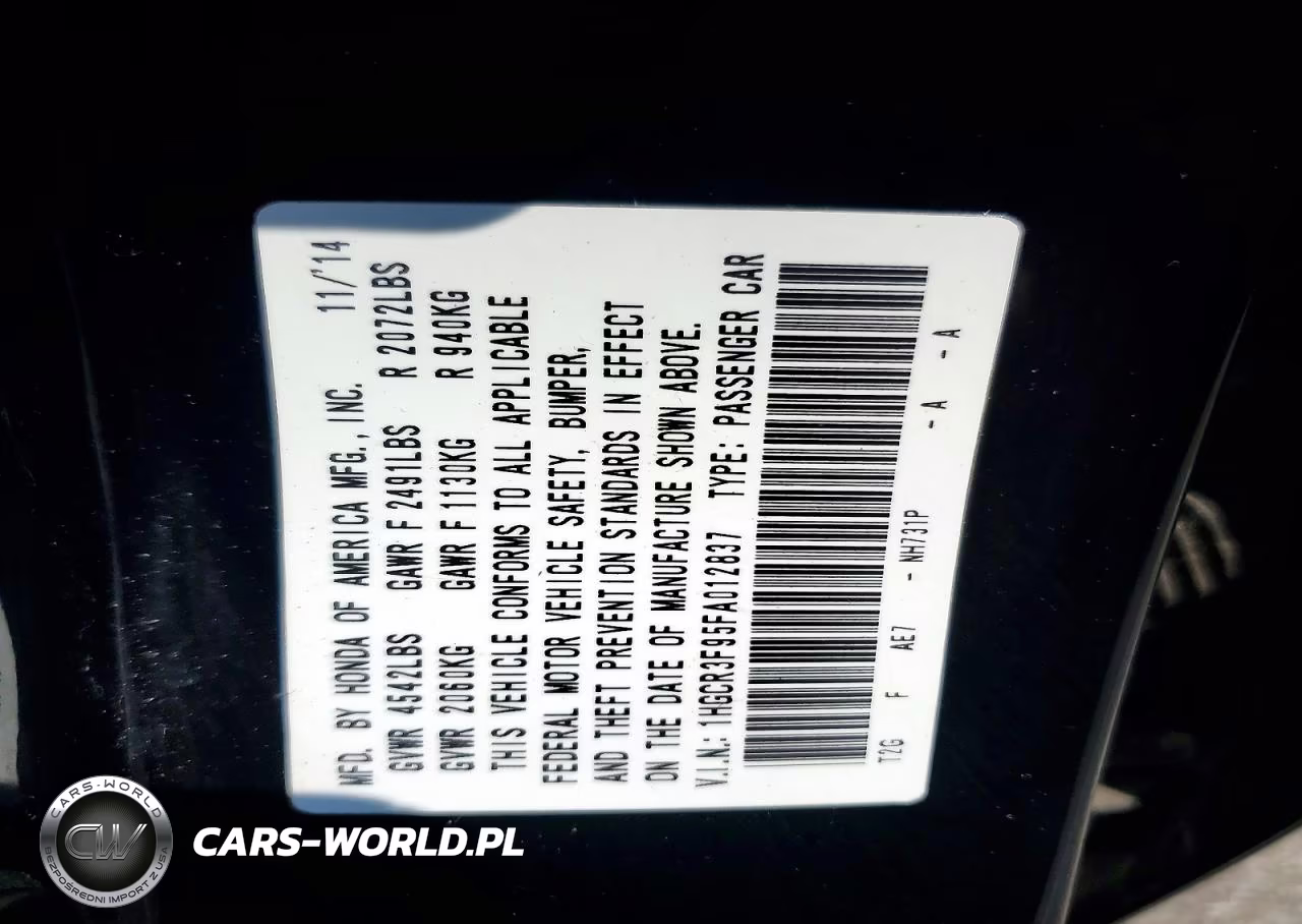 2015 Honda Accord Touring VIN:1HGCR3F95FA012837 - 12