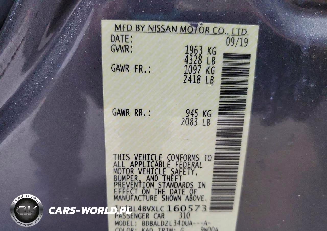 2020 Nissan Altima S VIN:1N4BL4BVXLC160573 - 13