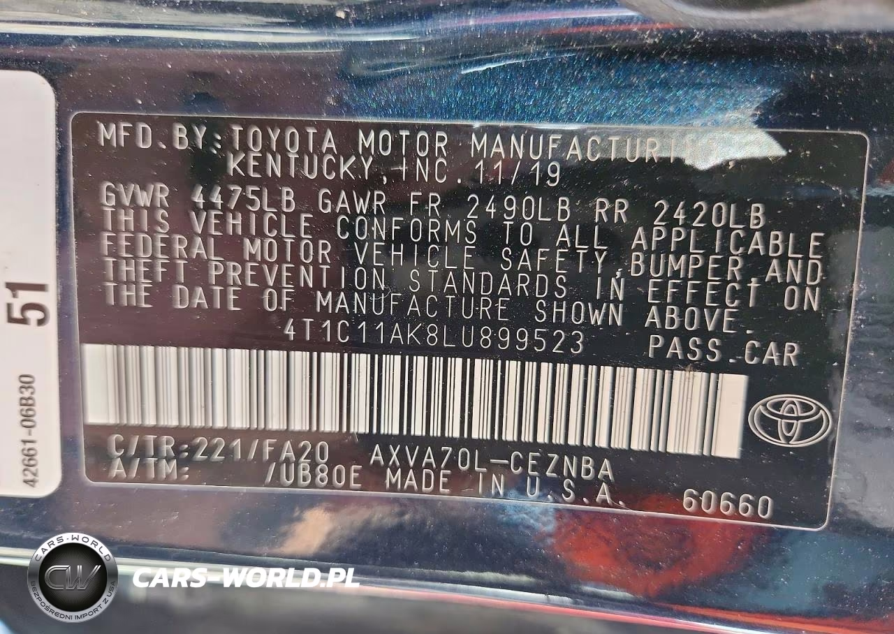 2020 Toyota Camry Le VIN:4T1C11AK8LU899523 - 12