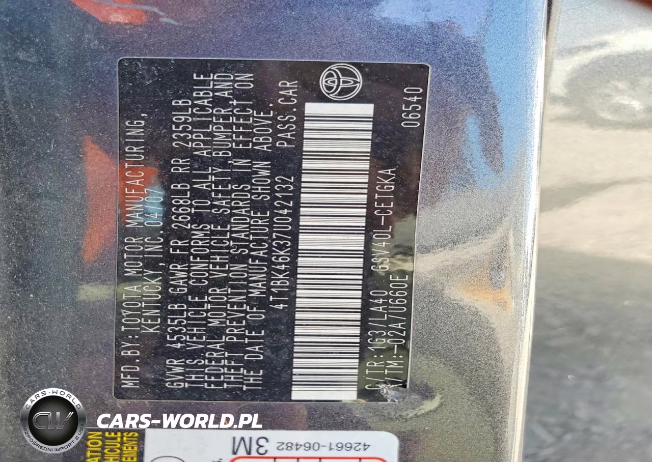 2007 Toyota Camry Xle V6 VIN:4T1BK46K37U042132 - 12