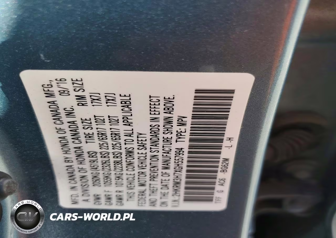 2016 Honda Cr-V Exl VIN:2HKRM3H7XGH557994 - 13