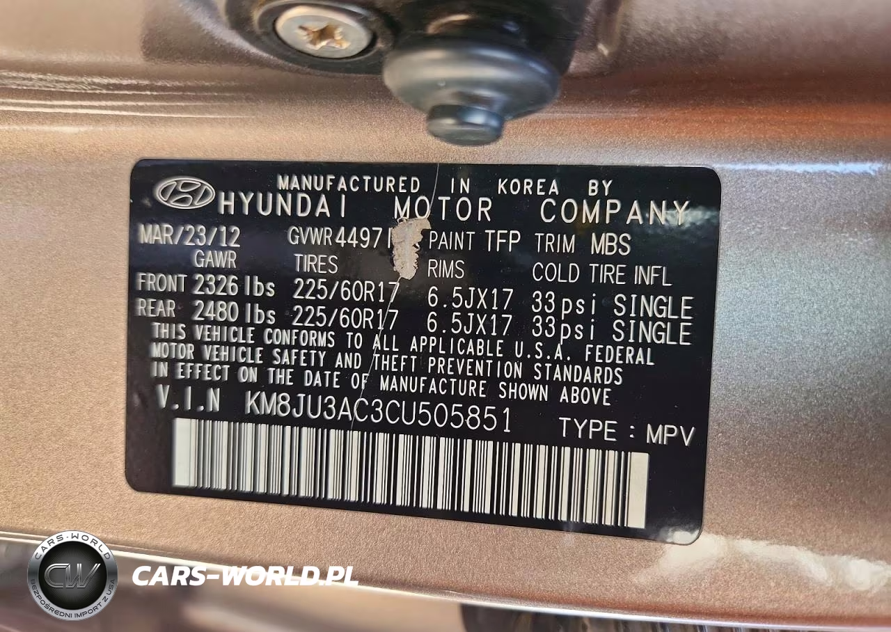 2012 Hyundai Tucson Gls VIN:KM8JU3AC3CU505851 - 13