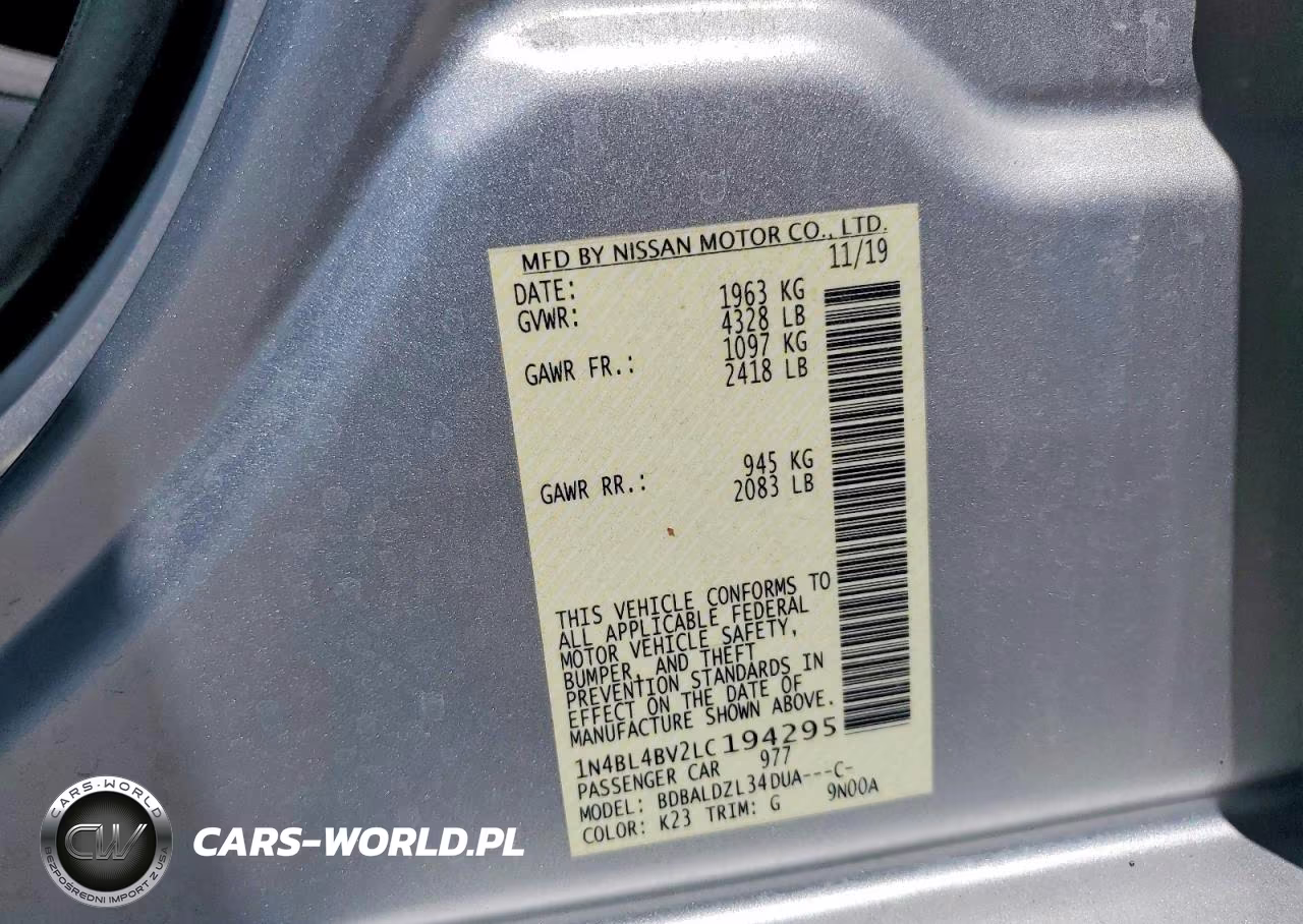 2020 Nissan Altima S VIN:1N4BL4BV2LC194295 - 12