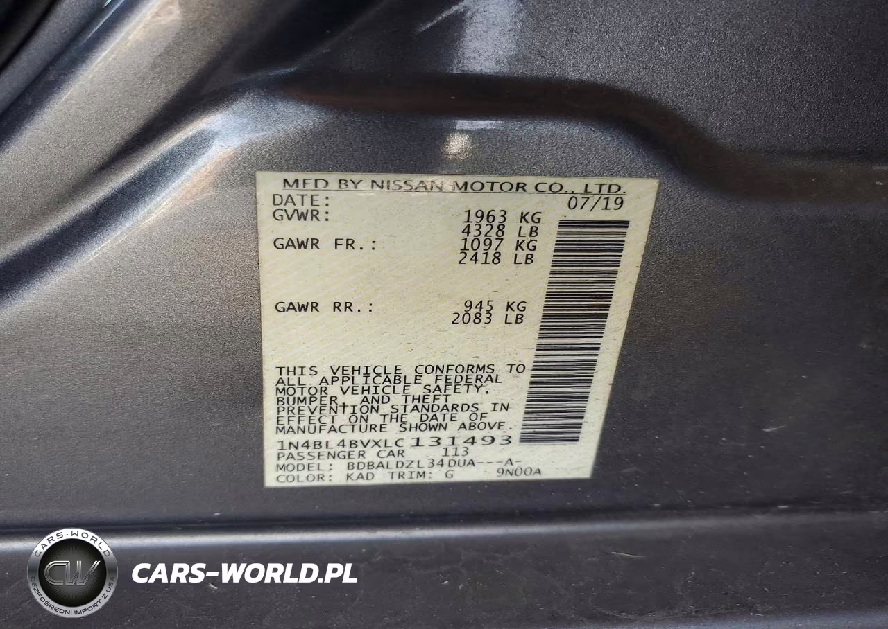 2020 Nissan Altima S VIN:1N4BL4BVXLC131493 - 12