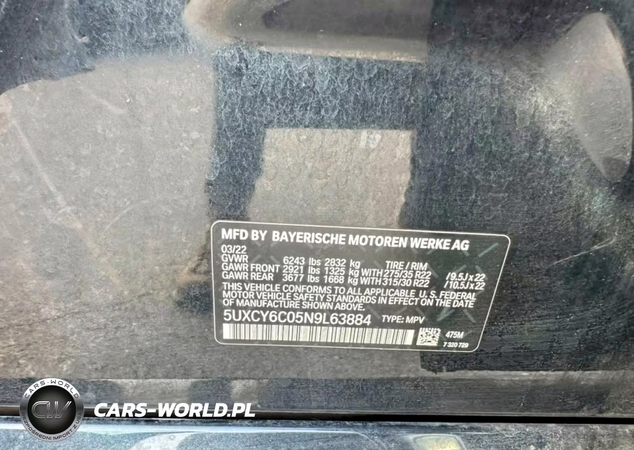 2022 BMW X6 xDrive40I VIN:5UXCY6C05N9L63884 - 10
