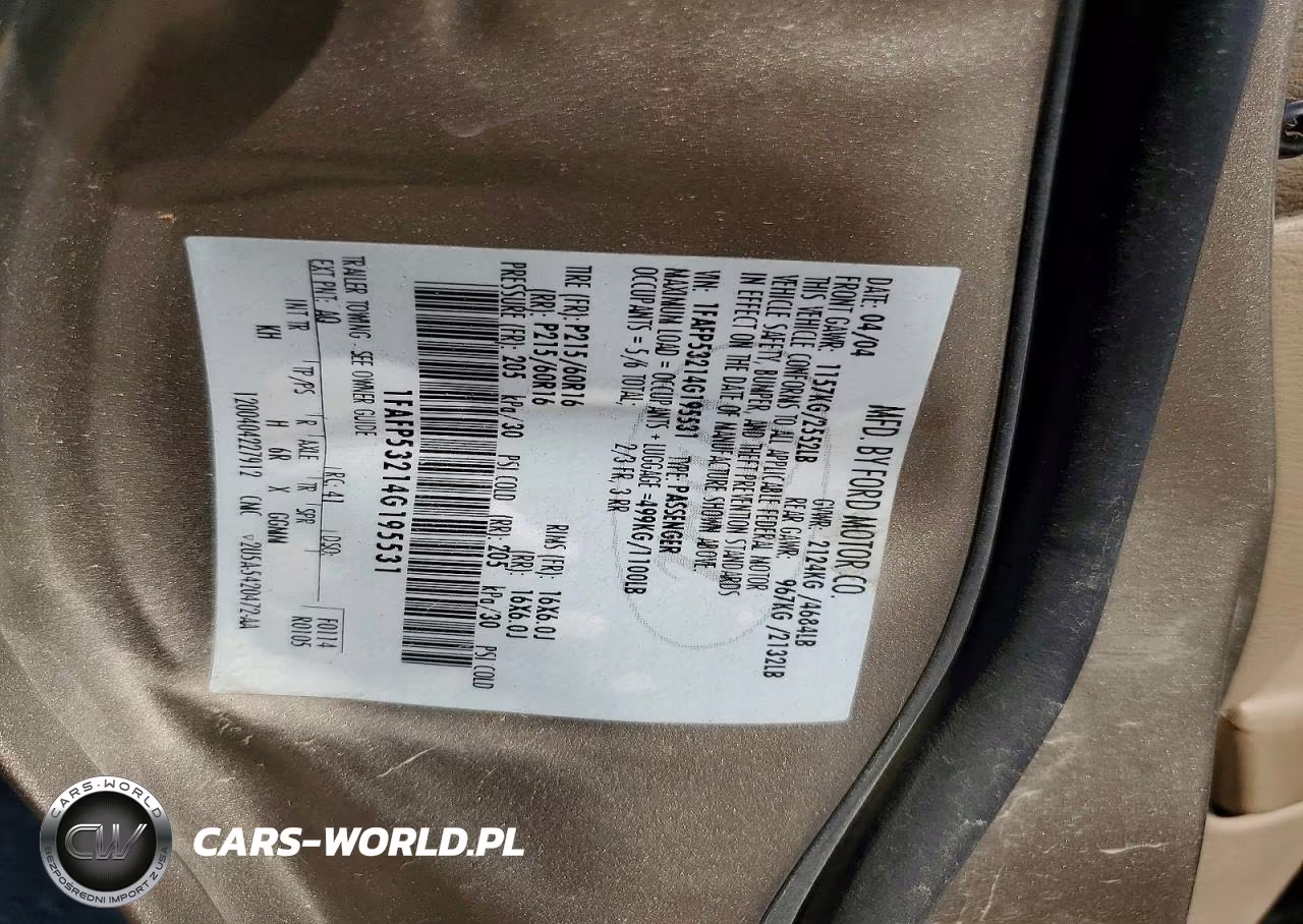 2004 Ford Taurus Se VIN:1FAFP53214G195531 - 12