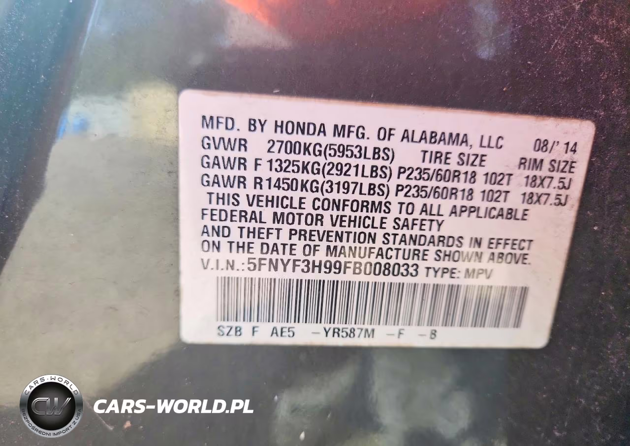 2015 Honda Pilot Touring VIN:5FNYF3H99FB008033 - 13
