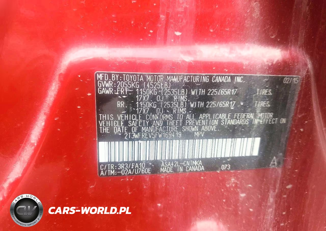 2015 Toyota 4 Wheel Dr VIN:2T3WFREV5FW169419 - 13