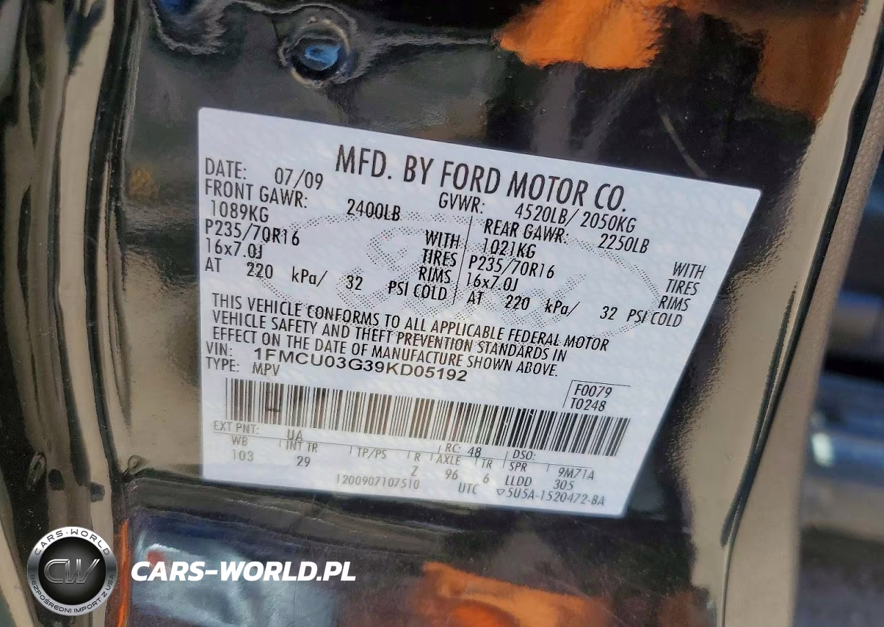 2009 Ford Escape Xlt VIN:1FMCU03G39KD05192 - 13