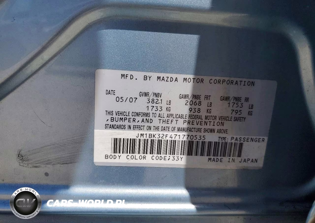 2007 Mazda 3 I VIN:JM1BK32F471770535 - 12