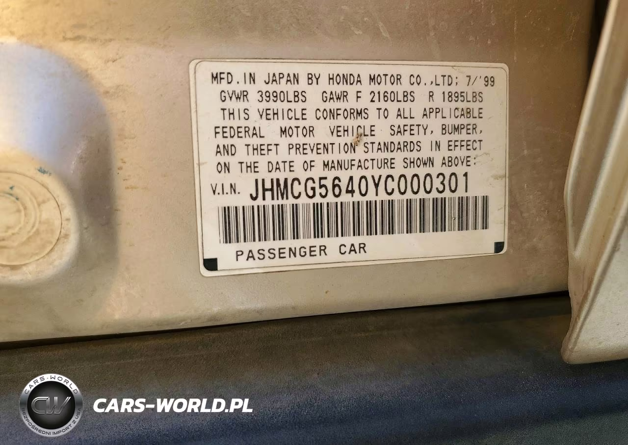 2000 Honda Accord VIN:JHMCG5640YC000301 - 13