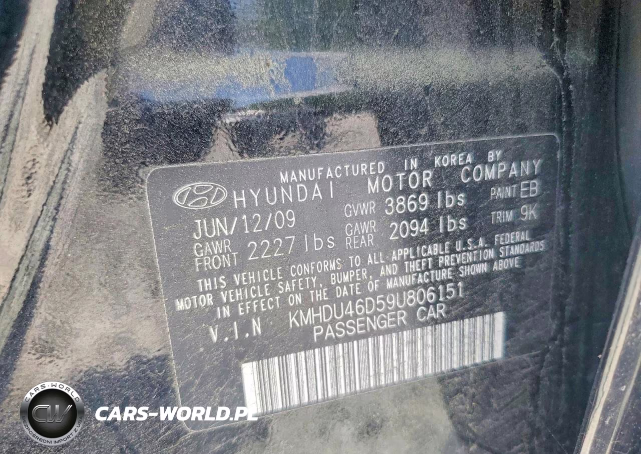 2009 Hyundai Elantra Gls VIN:KMHDU46D59U806151 - 12