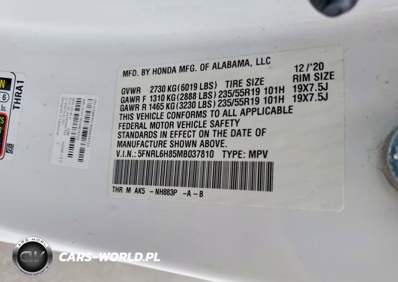 2021 Honda Odyssey Touring VIN:5FNRL6H85MB037810 - 13
